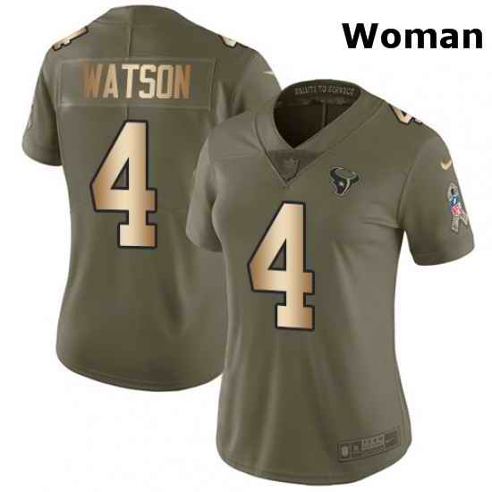 Womens Nike Houston Texans 4 Deshaun Watson Limited OliveGold 2017 Salute to Service NFL Jersey